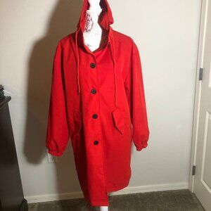 Vintage Red Paris Design Hooded Raincoat | Women's L/XL